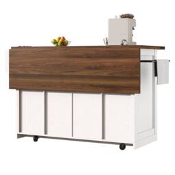 Merax Mobile Kitchen Island Trolley with Drop Leaf Worktop & Storage in White - thumbnail 8