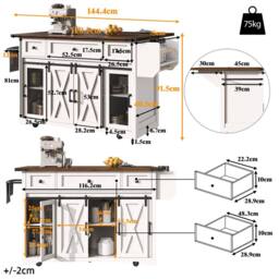 Merax Mobile Kitchen Island Trolley with Drop Leaf Worktop & Storage in White - thumbnail 2