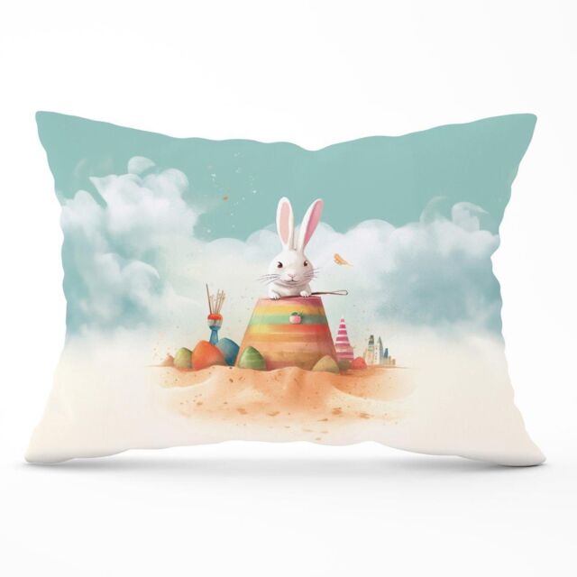 Warren Reed - Designer White Rabbit On A Beach Holiday Cushions in Yellow - Size: 60 cm x 60 cm - image 1