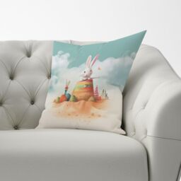 Warren Reed - Designer White Rabbit On A Beach Holiday Cushions in Yellow - Size: 60 cm x 60 cm - thumbnail 3