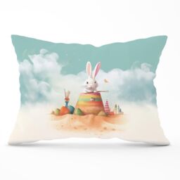 Warren Reed - Designer White Rabbit On A Beach Holiday Cushions in Yellow - Size: 60 cm x 60 cm - thumbnail 1