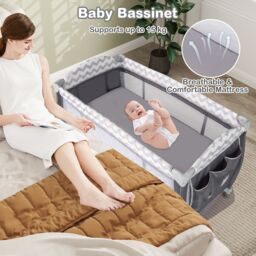 Costway 4 in 1 Infant Nursery Center Folding Baby Playard w/ Toy Bar in Grey - thumbnail 7