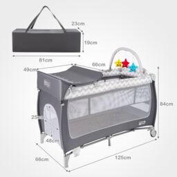 Costway 4 in 1 Infant Nursery Center Folding Baby Playard w/ Toy Bar in Grey - thumbnail 3