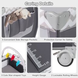 Costway 4 in 1 Infant Nursery Center Folding Baby Playard w/ Toy Bar in Grey - thumbnail 2