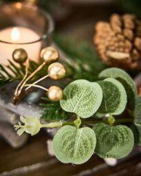 Dibor Set of 2 Eucalyptus & Cinnamon Round Centrepiece Christmas Decoration Tealight Holder Candle Holders 30cm in Green - Size: 2 Pack - thumbnail 4