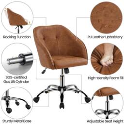 Kelvenix Retro Brown Velvet Desk Chair Vanity Chair Swivel Chair Adjustable Height - thumbnail 5