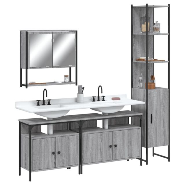 Berkfield Home 4 Piece Bathroom Furniture Set Grey Sonoma Engineered Wood - image 1