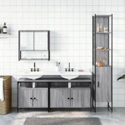 Berkfield Home 4 Piece Bathroom Furniture Set Grey Sonoma Engineered Wood - thumbnail 3