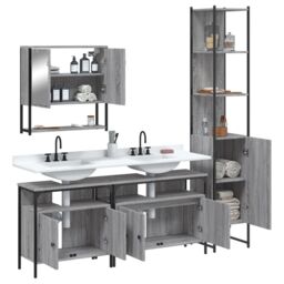 Berkfield Home 4 Piece Bathroom Furniture Set Grey Sonoma Engineered Wood - thumbnail 4