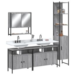 Berkfield Home 4 Piece Bathroom Furniture Set Grey Sonoma Engineered Wood - thumbnail 1