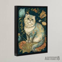 "Artery8 Cute Cat With Floral Pattern Fur Framed Canvas Wall Art Print - Size: W18"" x H24""" - thumbnail 2
