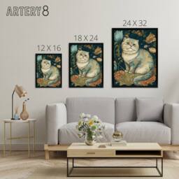 "Artery8 Cute Cat With Floral Pattern Fur Framed Canvas Wall Art Print - Size: W18"" x H24""" - thumbnail 4