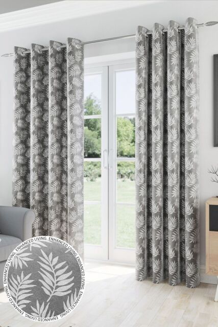 Enhanced Living Floral Leaf Pattern Thermal Room Darkening Pair of Curtains With Eyelets For Living Room & Bedroom - Size: 168 cm width x 229 cm drop - image 1