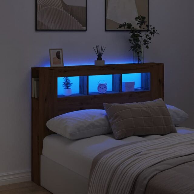Berkfield Home LED Headboard Artisan Oak 140x18.5x103.5 cm Engineered Wood in Brown - image 1