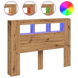 Berkfield Home LED Headboard Artisan Oak 140x18.5x103.5 cm Engineered Wood in Brown - thumbnail 2