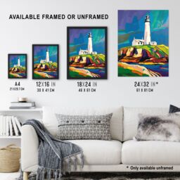"Artery8 St Mary's Lighthouse Northen Lights Sky Colourful Framed Art Print - Size: W12"" x H16""" - thumbnail 3