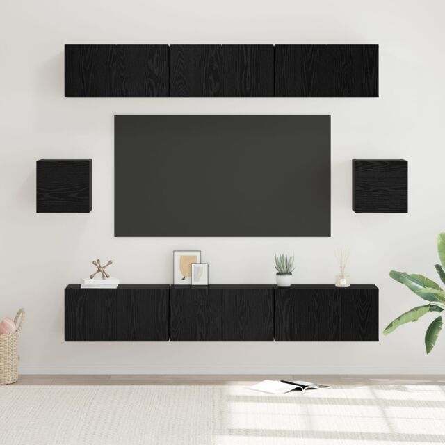 Berkfield Home TV Cabinet Set 8 pcs Black oak 60 x 30 x 30 cm Engineered wood - image 1