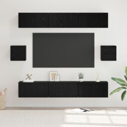Berkfield Home TV Cabinet Set 8 pcs Black oak 60 x 30 x 30 cm Engineered wood - thumbnail 1