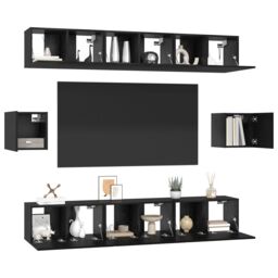 Berkfield Home TV Cabinet Set 8 pcs Black oak 60 x 30 x 30 cm Engineered wood - thumbnail 3