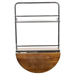 EONLION Wall Mounted Metal Foldable Wooden Wine Bar in Black - thumbnail 4