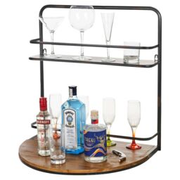 EONLION Wall Mounted Metal Foldable Wooden Wine Bar in Black - thumbnail 1