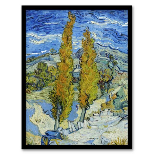 "Artery8 The Poplars at Saint Remy Van Gogh Vintage Framed Wall Art Print in Blue - Size: W12"" x H16""" - image 1