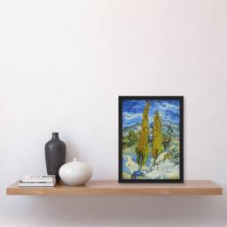 "Artery8 The Poplars at Saint Remy Van Gogh Vintage Framed Wall Art Print in Blue - Size: W12"" x H16""" - thumbnail 4