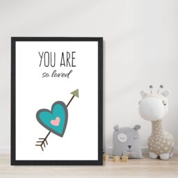 ARTZE You are So Loved Blue Tribal Quote Framed Print SIZE: A4 with Black Frame in Bright Blue - thumbnail 2