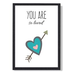 ARTZE You are So Loved Blue Tribal Quote Framed Print SIZE: A4 with Black Frame in Bright Blue - thumbnail 1