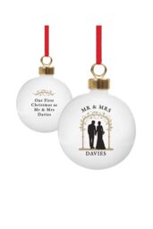 Personalised Memento Company Personalised Mr & Mrs Bauble in White - thumbnail 1