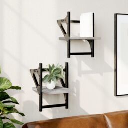 Berkfield Home Wall Shelves with Bars 2 pcs Grey Sonoma 20x25x30 cm - Size: 20 x 25 x 30 cm - thumbnail 1