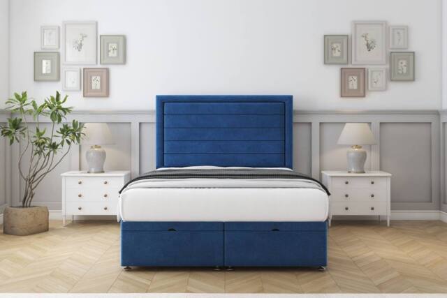 "Comfort Beds Anna Plush Ottoman Bed Base-54"" Floor Standing Headboard in Navy - Size: Single" - image 1