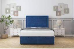 "Comfort Beds Anna Plush Ottoman Bed Base-54"" Floor Standing Headboard in Navy - Size: Single" - thumbnail 1