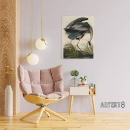 "Artery8 Audubon Birds Great Heron Painting Canvas Wall Art Print - Size: W18"" x H24""" - thumbnail 3