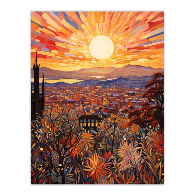 "Artery8 Wall Art Print LA California Sunrise Over San Gabriel & San Bernardino Mountains Artwork Painting Poster in Orange - Size: W18"" x H24""" - image 1