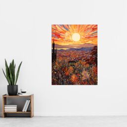 "Artery8 Wall Art Print LA California Sunrise Over San Gabriel & San Bernardino Mountains Artwork Painting Poster in Orange - Size: W18"" x H24""" - thumbnail 4