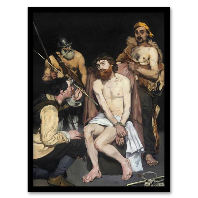 Artery8 Jesus Mocked by the Soldiers Manet Vintage Framed Wall Art Print in Black - Size: A4 - image 1