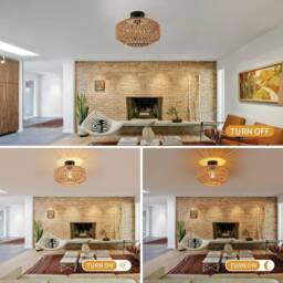Goeco Rattan Pendant Ceiling Light, Vintage Style Ceiling Light, E27 in Brown - Size: 12 inches - thumbnail 4