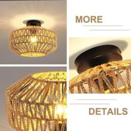 Goeco Rattan Pendant Ceiling Light, Vintage Style Ceiling Light, E27 in Brown - Size: 12 inches - thumbnail 8