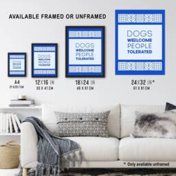 "Artery8 Dogs Welcome People Tolerated Blue Design Funny Wall Art Print - Size: W12"" x H16""" - thumbnail 3