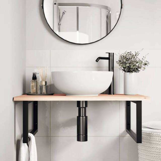 Berkfield Home Elegant Basin Shelf Wall Mounted Steel & Solid Wood Oak in Light Tan - image 1
