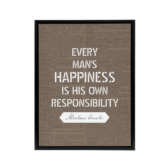 "Artery8 Abraham Lincoln Happiness Quote Framed Canvas Wall Art Print in Brown - Size: W12"" x H16""" - image 1