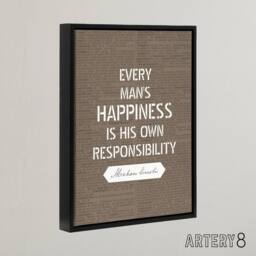 "Artery8 Abraham Lincoln Happiness Quote Framed Canvas Wall Art Print in Brown - Size: W12"" x H16""" - thumbnail 2