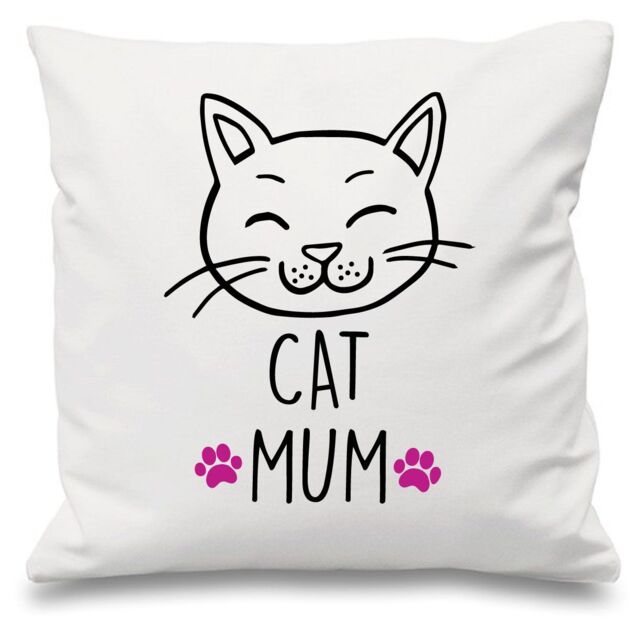 "60 SECOND MAKEOVER White Cushion Cover Cat Mum 16"" x 16"" Mum Friend Gift Decorative - Size: 40 cm x 40 cm"