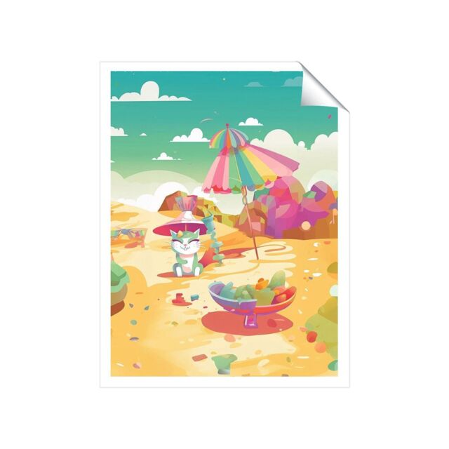 "Warren Reed - Designer Kitten On A Beach Holiday Unframed Art Print - Size: W12"" x H16""" - image 1