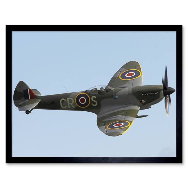 "Artery8 Iliff Chowells Military UK RAF Spitfire Fighter Plane Framed Art Print in Blue - Size: W12"" x H16""" - image 1