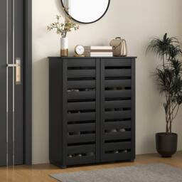 NESTLUNE Shoe Storage Cabinet with Slatted Doors for 15 Pairs of Shoes Black - Size: 100 cm x 15 cm - thumbnail 6
