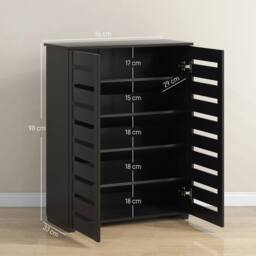 NESTLUNE Shoe Storage Cabinet with Slatted Doors for 15 Pairs of Shoes Black - Size: 100 cm x 15 cm - thumbnail 5
