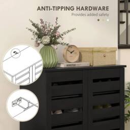 NESTLUNE Shoe Storage Cabinet with Slatted Doors for 15 Pairs of Shoes Black - Size: 100 cm x 15 cm - thumbnail 3