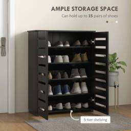 NESTLUNE Shoe Storage Cabinet with Slatted Doors for 15 Pairs of Shoes Black - Size: 100 cm x 15 cm - thumbnail 2